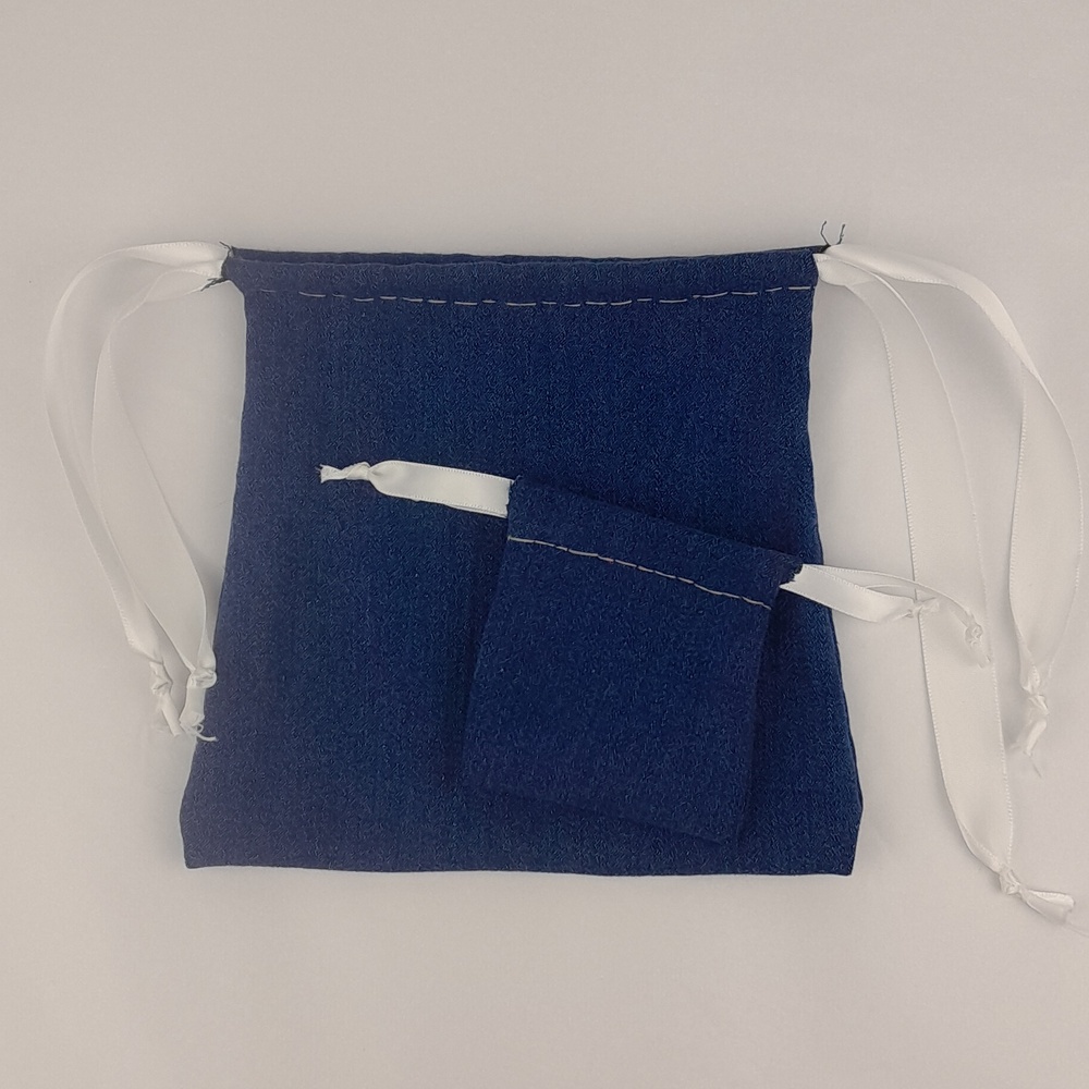 2 Handcrafted Stretchy Jean Ribbon Drawstring Matching Bags - Picture 5 of 10